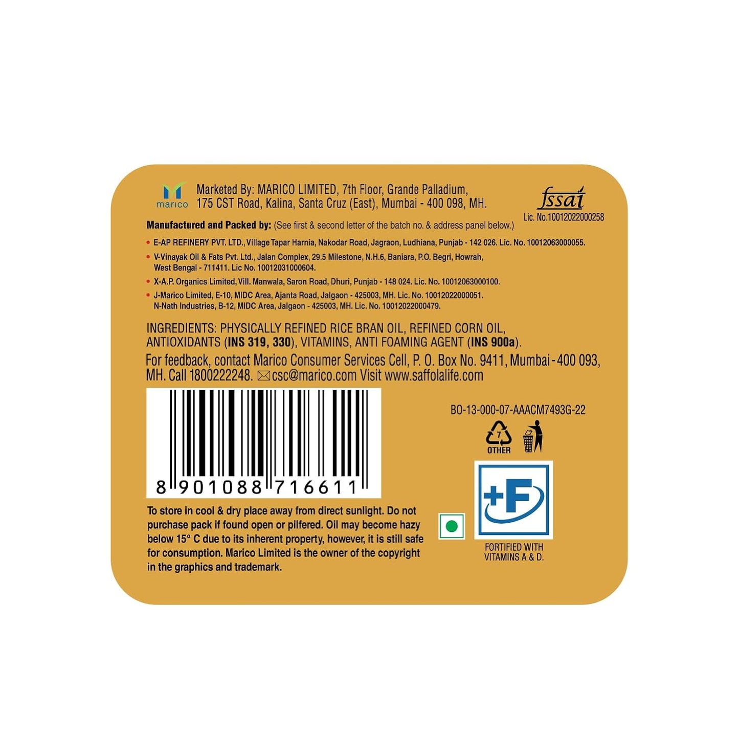 Saffola Gold Refined Cooking Oil - 5L Jar + Free 1L Pouch