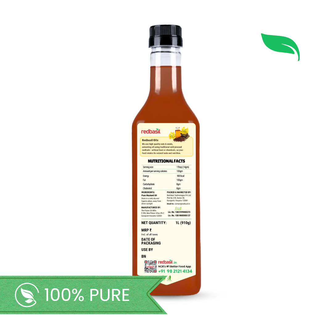 Cold Pressed Black Mustard Oil, 100% Pure - 1L