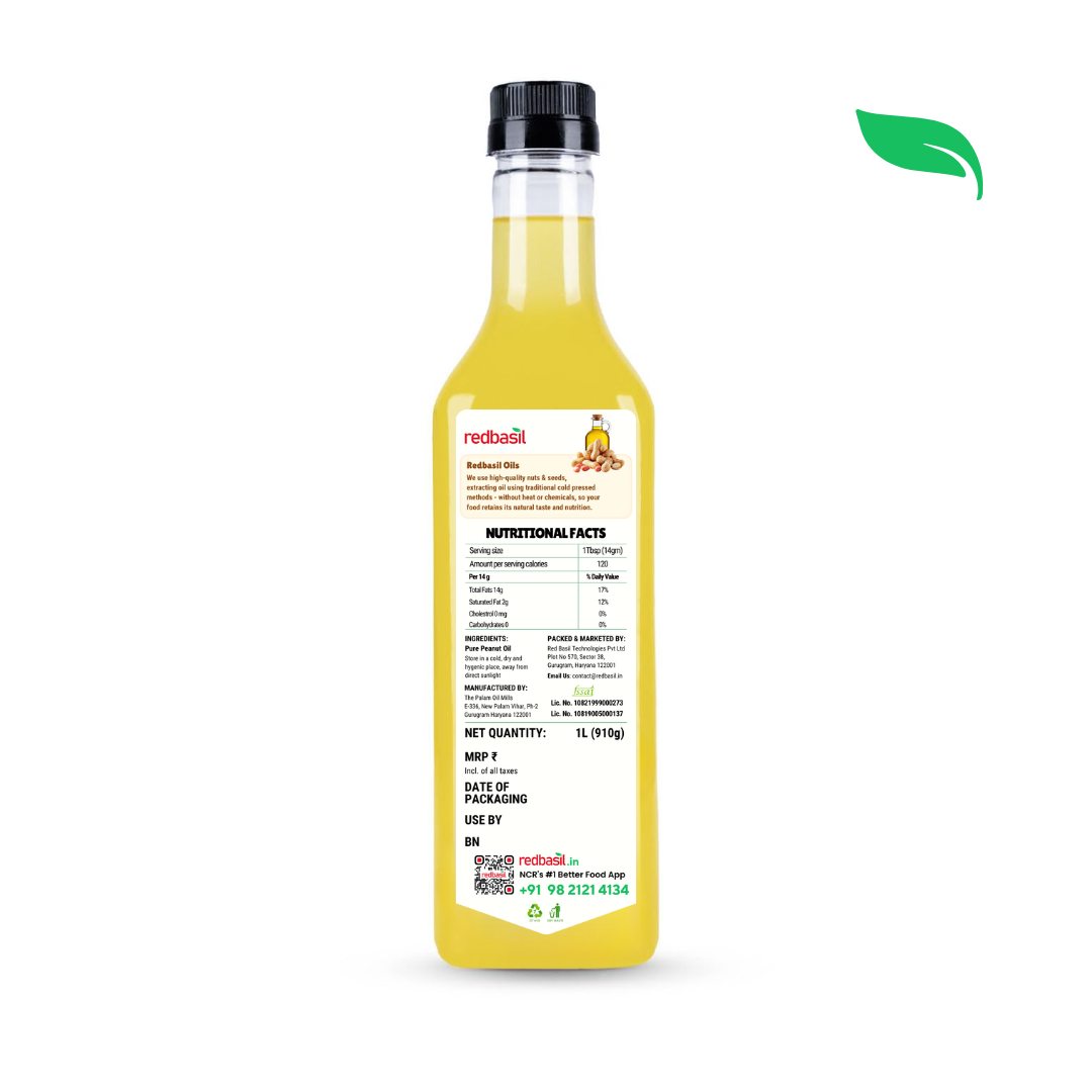 Cold Pressed Peanut Oil, 100% Pure & Unrefined - 1L