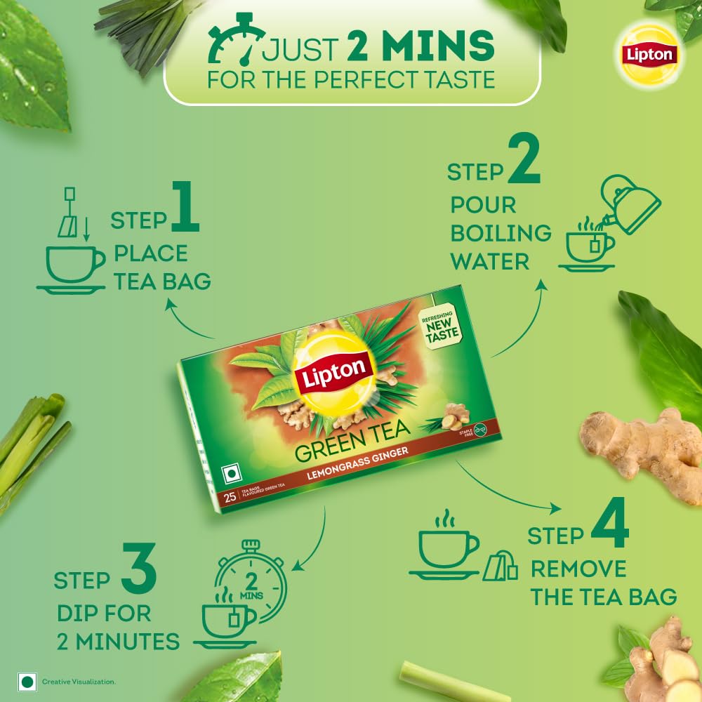 Lipton Lemongrass Ginger Green Tea I Tea Bags - 25 Nos