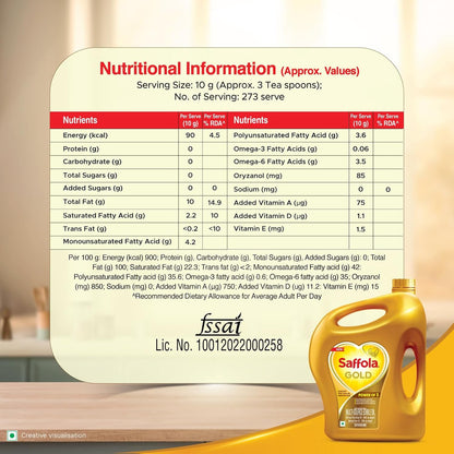 Saffola Gold Refined Cooking Oil - 5L Jar + Free 1L Pouch