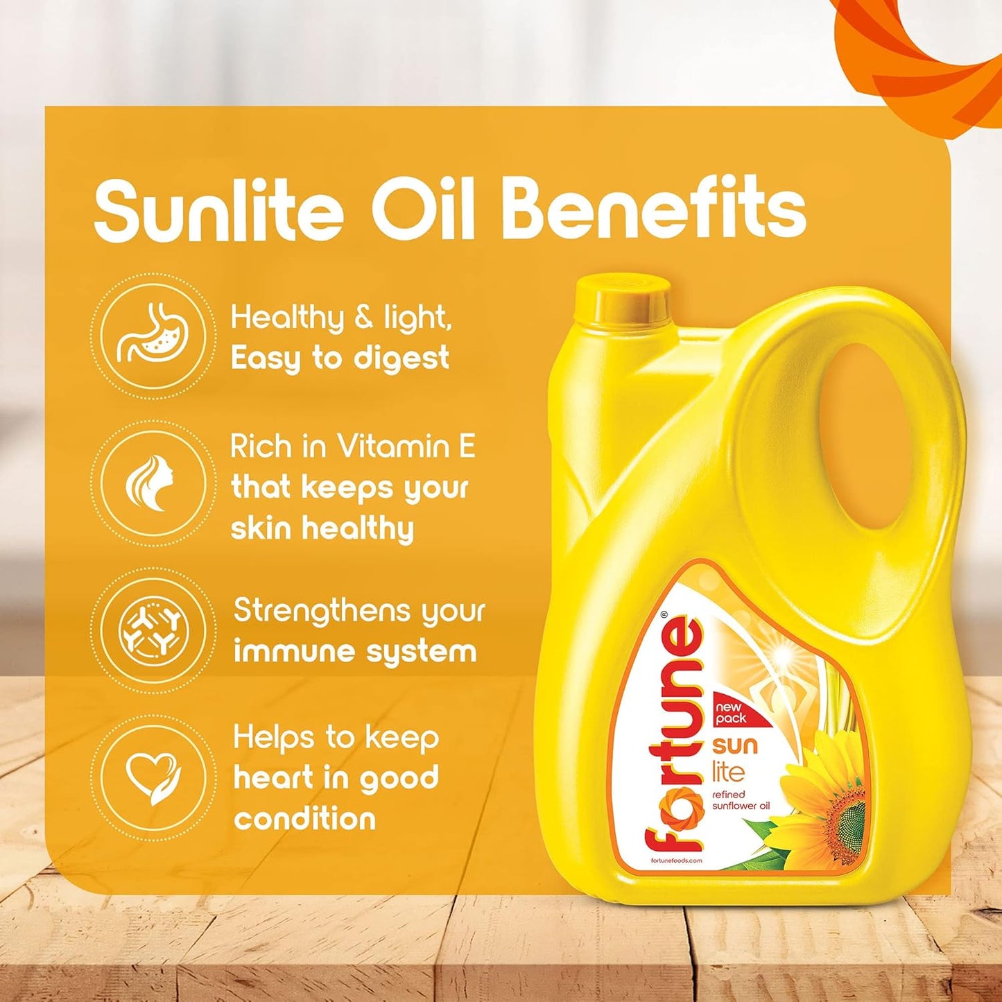 Fortune Sunlite Refined Sunflower Oil - 4.35 kg Jar