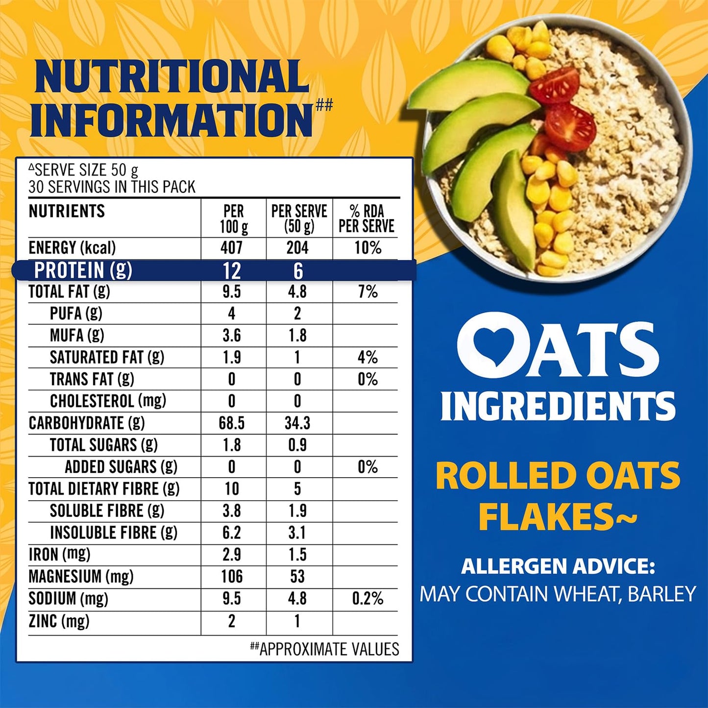Quaker Rolled Instant Oats, High Protein Cereal - 400g