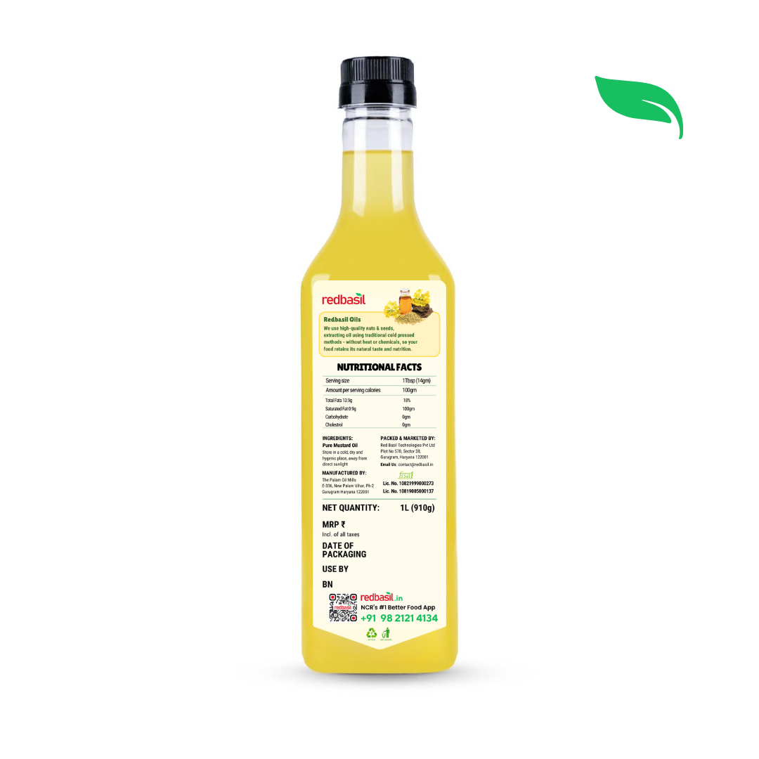 Cold Pressed Yellow Mustard Oil, 100% Pure & Unrefined - 1L